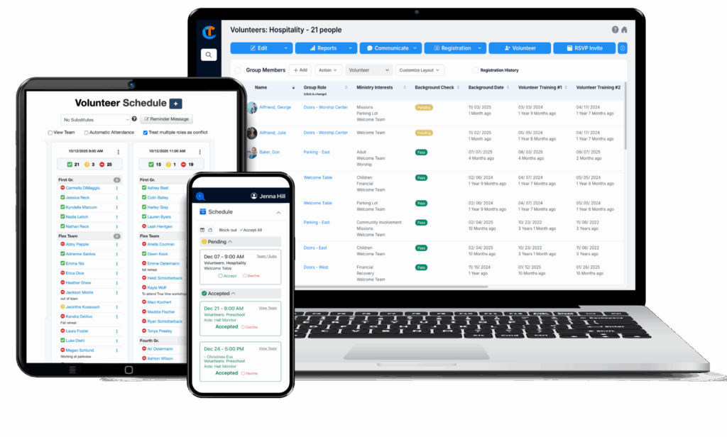 Churchteams volunteer scheduling dashboard