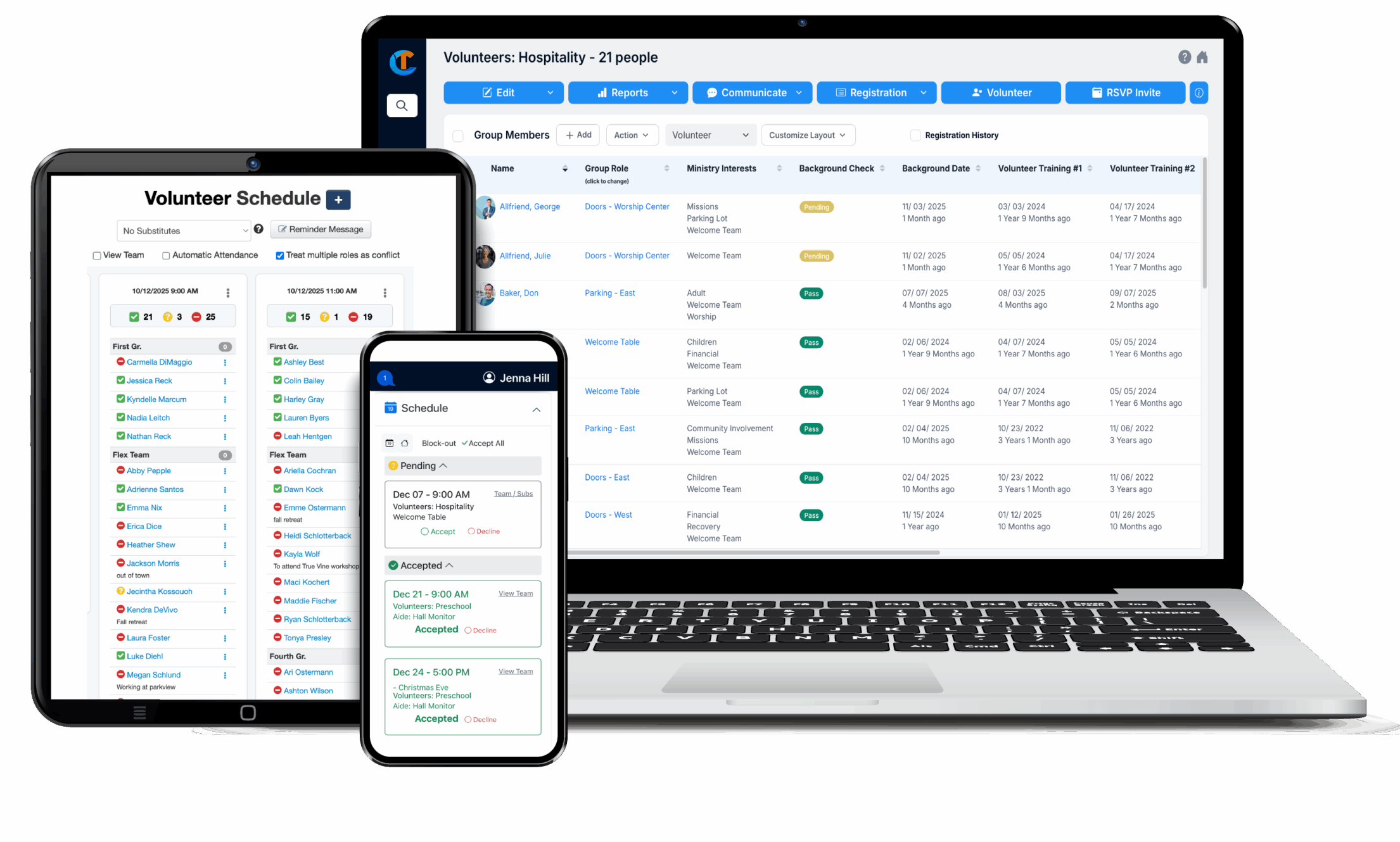 Churchteams volunteer scheduling dashboard